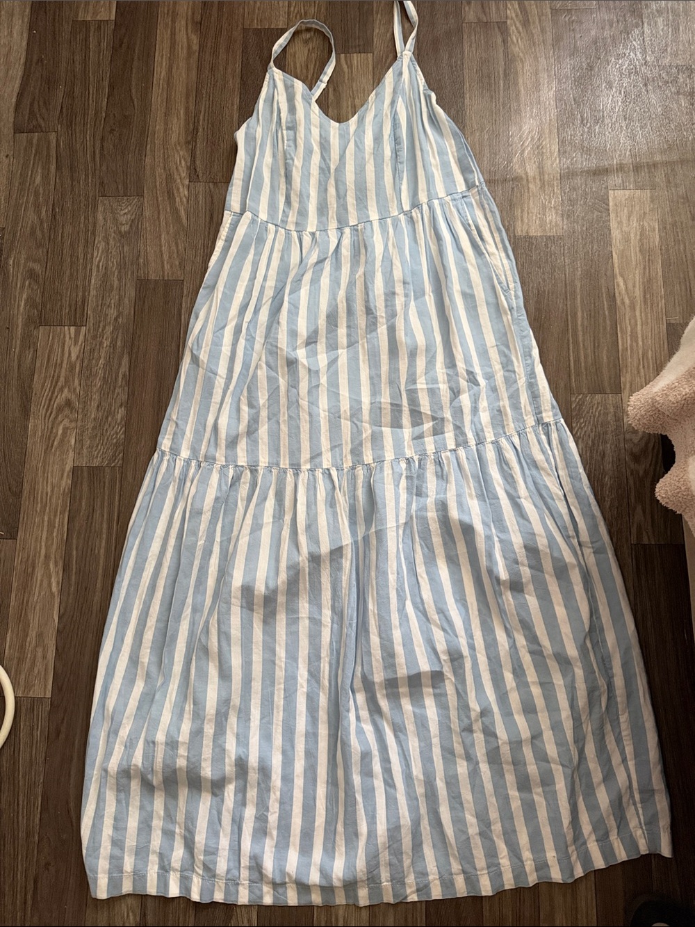 Old Navy Light Blue & White Striped Maxi Sundress